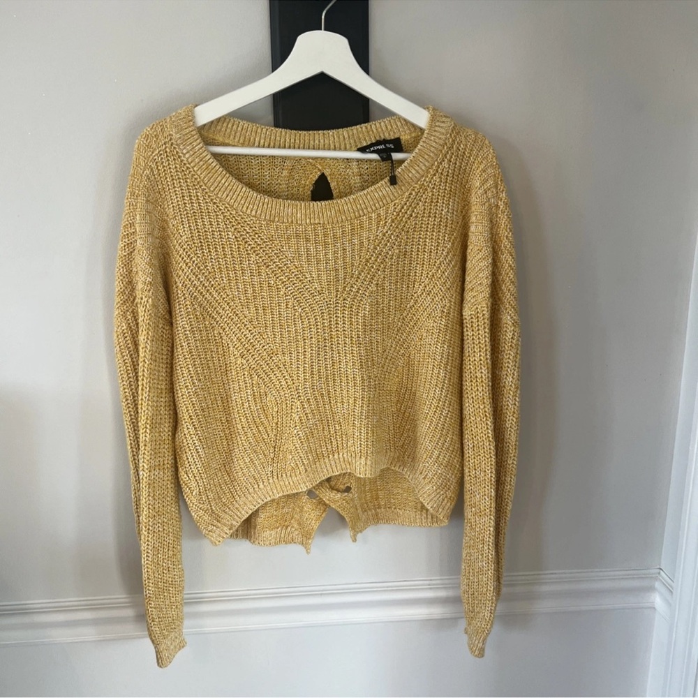 Express Cropped Yellow Crew Neck Sweater Boho